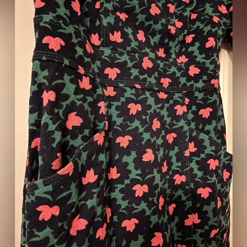 Boden Forest & Navy Floral Louise Textured Midi Sheath Dress US6R - Picture 5 of 12